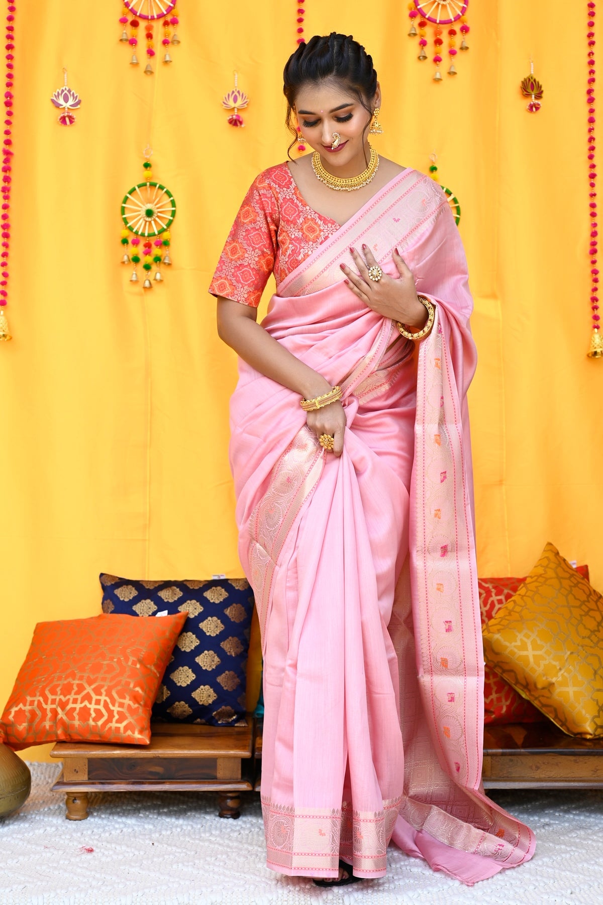 Buy Sindoori Pink Mulberry Silk Kanjivaram Saree - House Of
