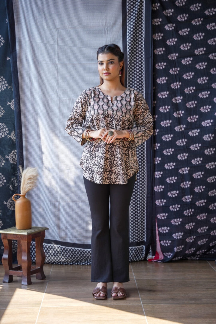 Black Handblock Print Short Kurta