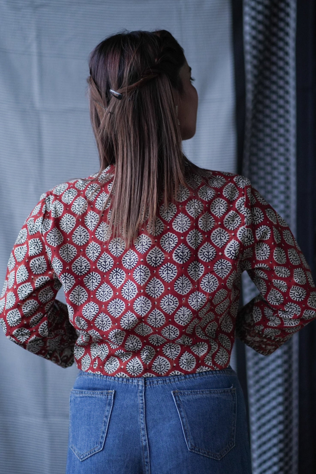 Red Handblock Print Pure Cotton Crop Top