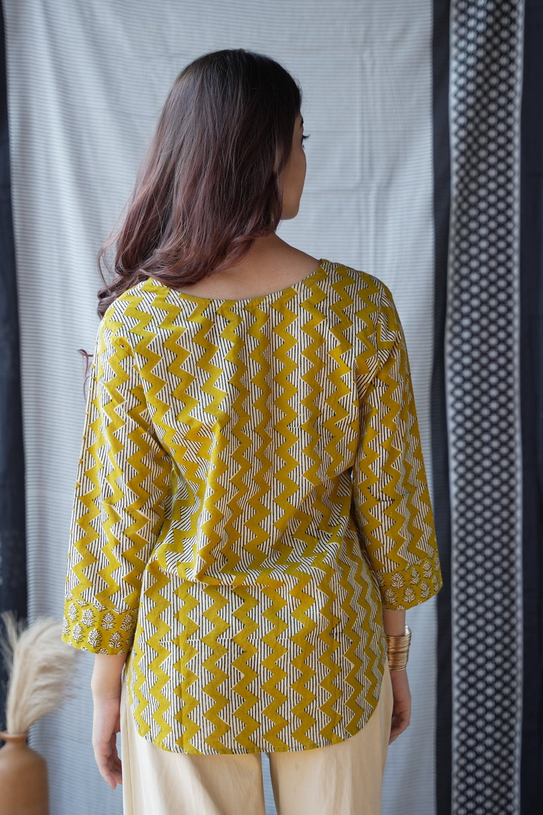 Mustard Handblock Print Short Kurti Top