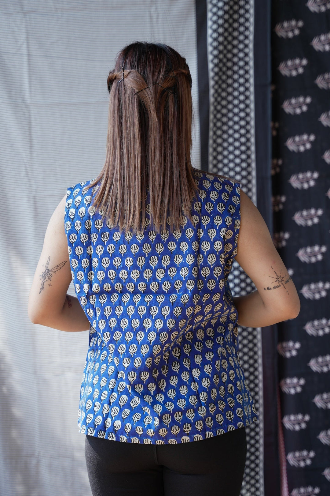 Royal Blue Handblock Print Short Kurti Sleeveless Top