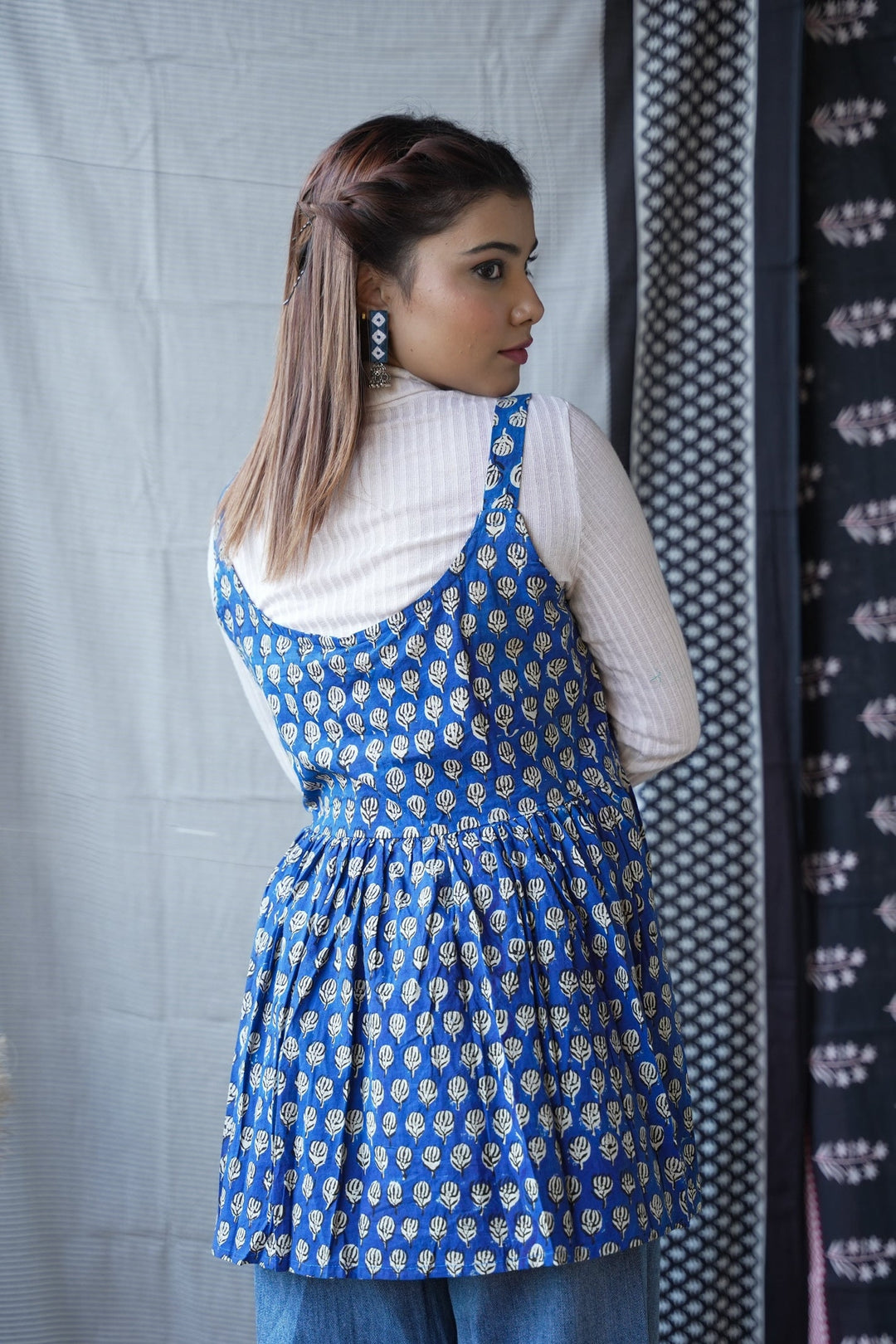 Royal Blue Handblock Print Short Kurti Top