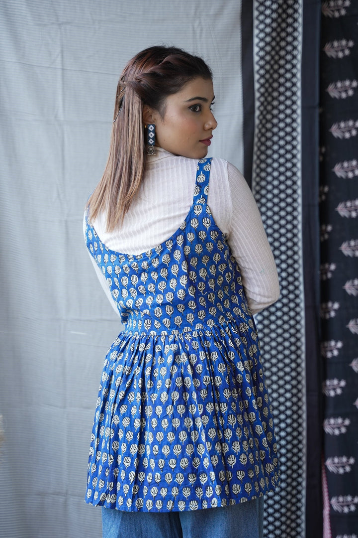 Royal Blue Handblock Print Short Kurti Top