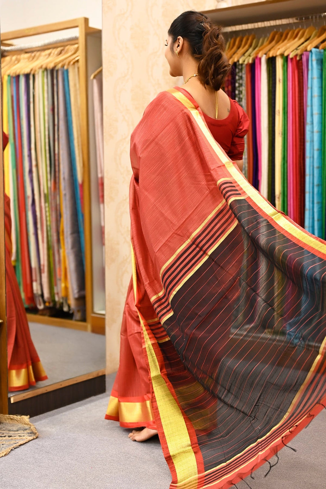 Rust Red Office Wear Cotton Saree