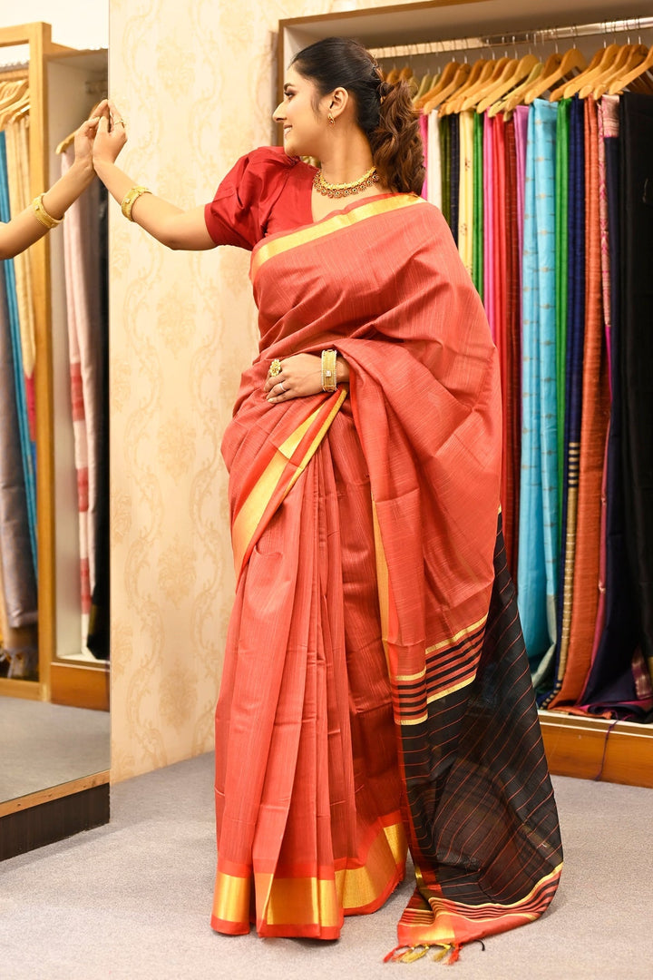 Rust Red Office Wear Cotton Saree