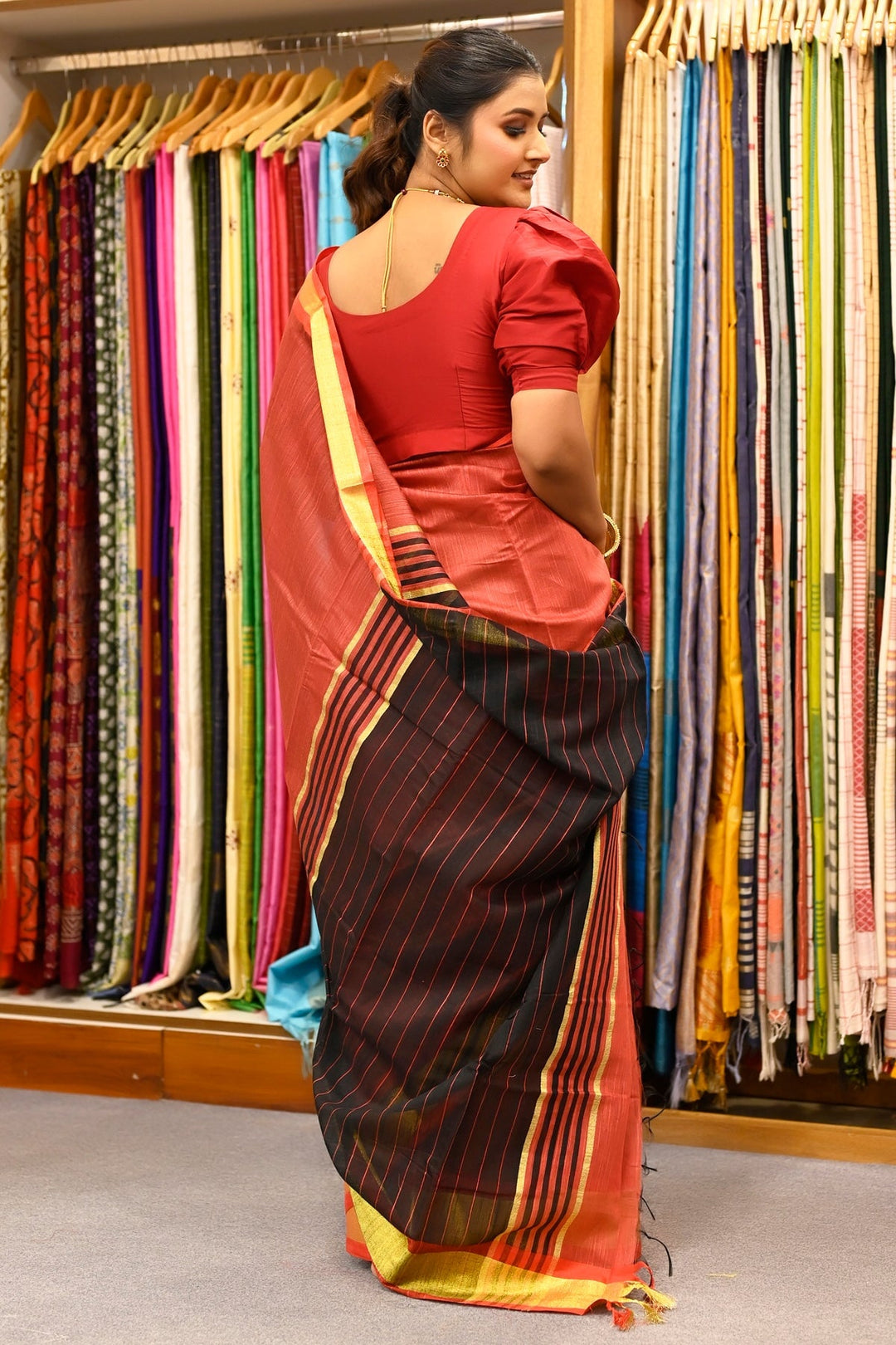 Rust Red Office Wear Cotton Saree