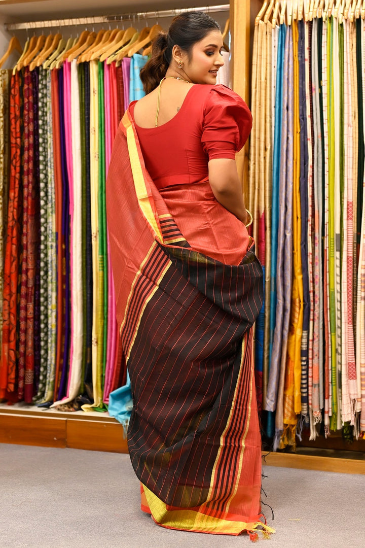 Rust Red Office Wear Cotton Saree