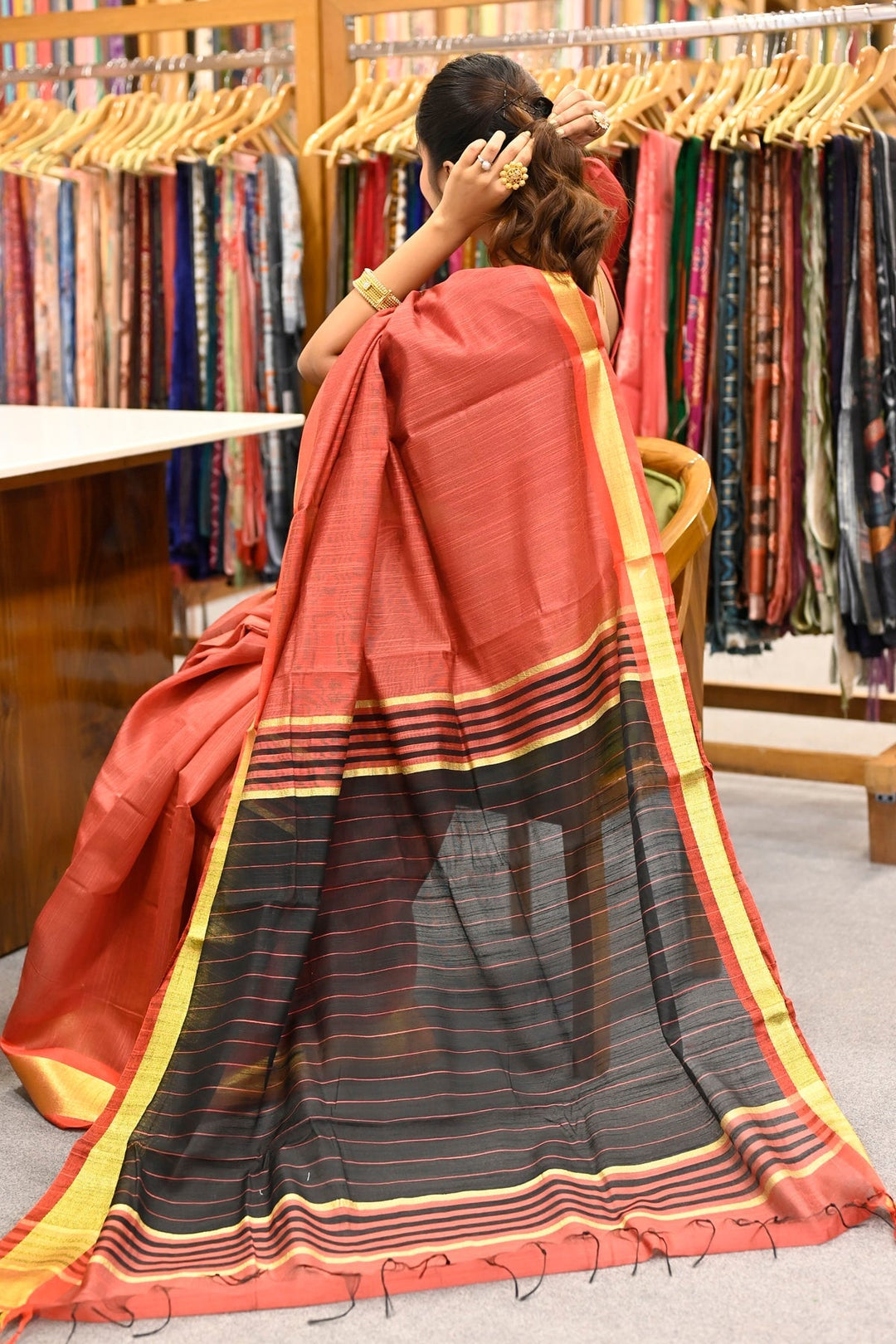 Rust Red Office Wear Cotton Saree