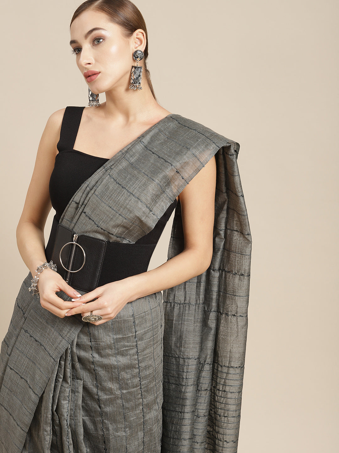 Green Color Silk Cotton Woven Design Striped Banarasi Handloom Saree