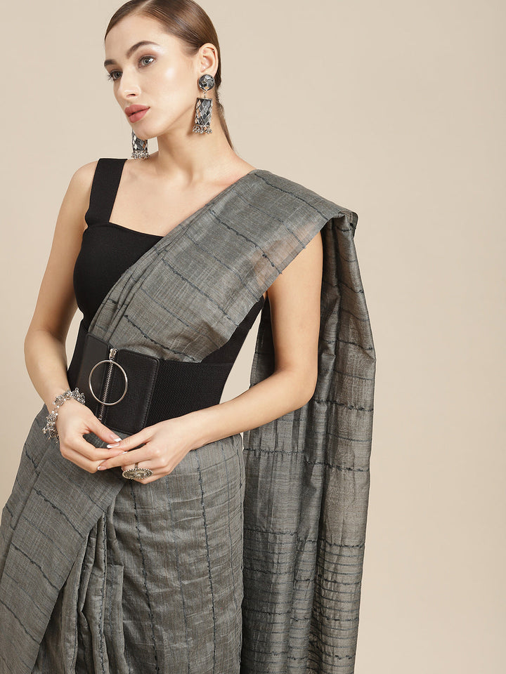 Green Color Silk Cotton Woven Design Striped Banarasi Handloom Saree