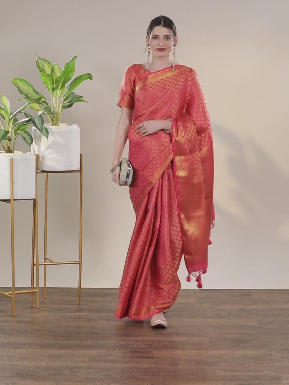 Carrot peach colour wedding sarees top