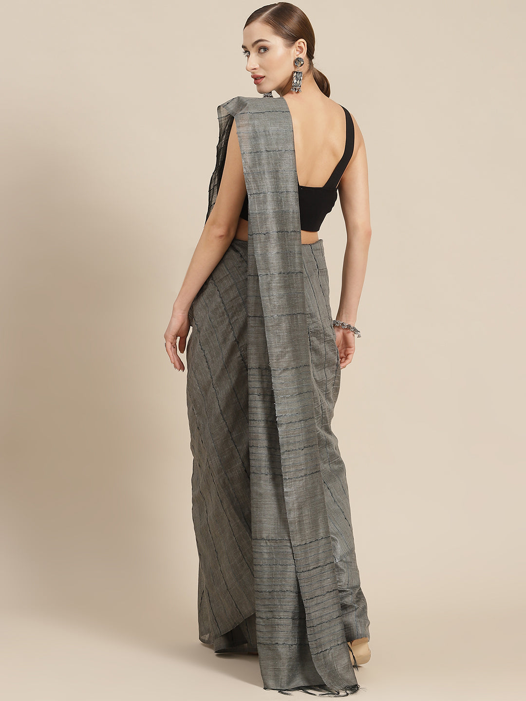 Green Color Silk Cotton Woven Design Striped Handloom Saree