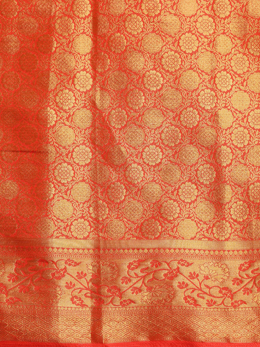Orange and Gold Colored Silk Blend Woven Design Banarasi Saree