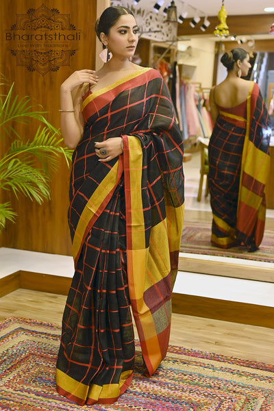Net Stone with moti Black Saree with Blouse - SR18030