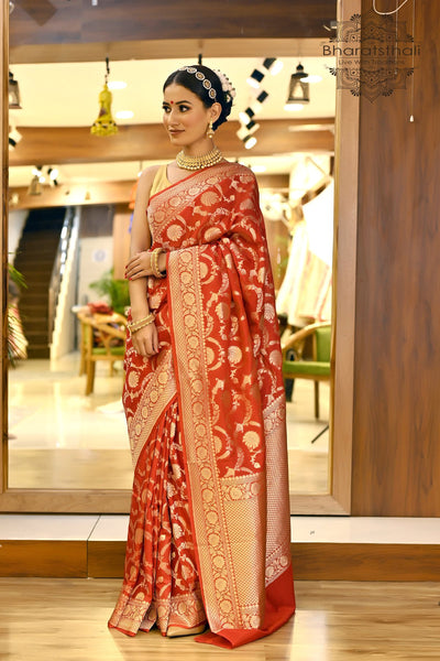Royal Red Silk Saree with Golden Paithani Border – TrendOye