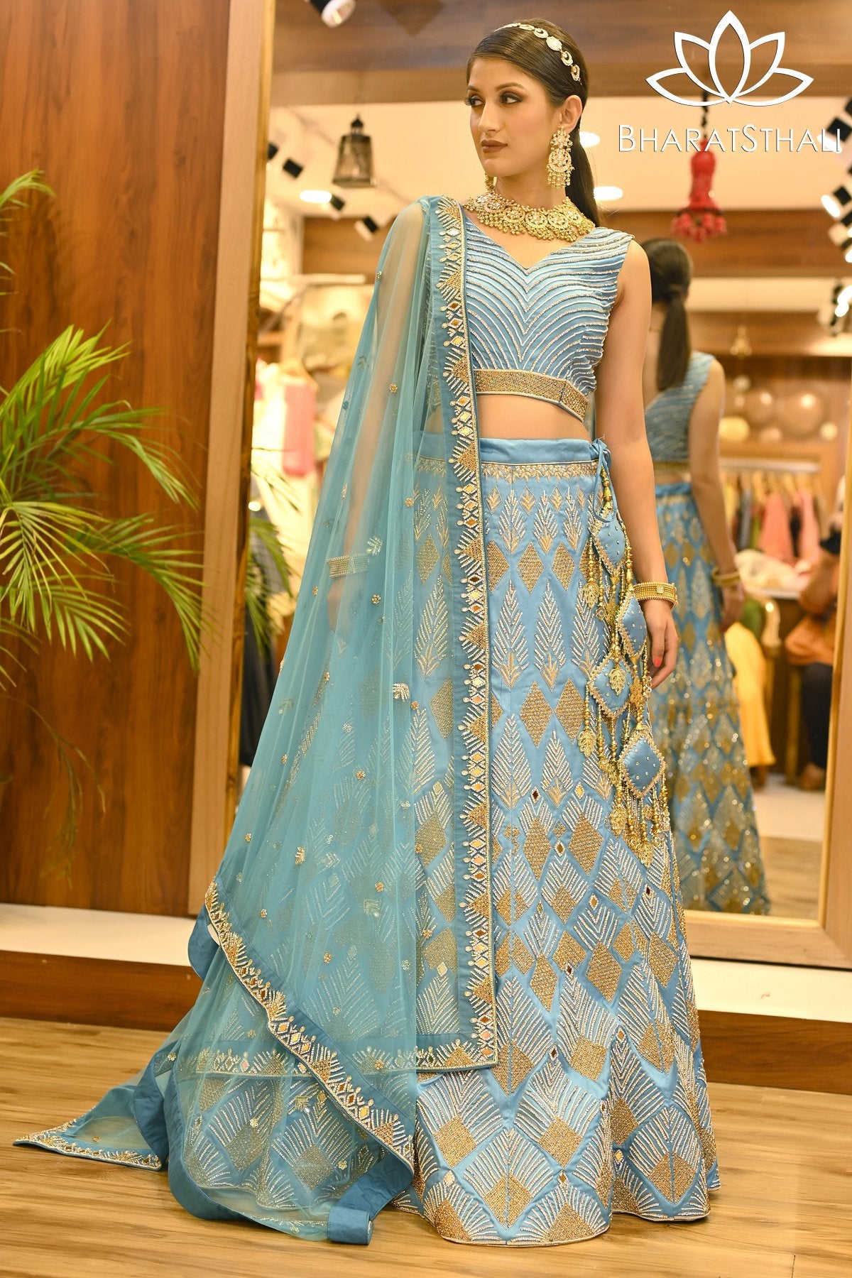 Pearl Gold Silk Organza Lehenga Set – Zoon