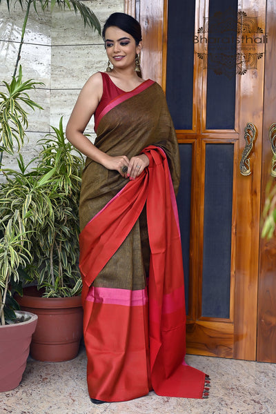 Buy grey cotton linen saree online on Karagiri | BUY NOW