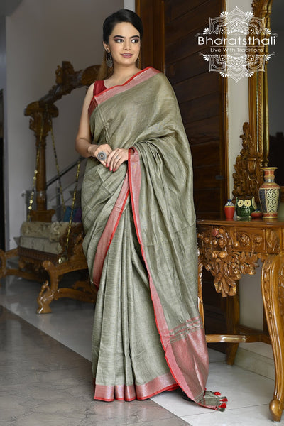 Buy Casual Wear Grey Color Saree With Printed Work In Dazzling Linen Fabric  Online 147RT3556148033