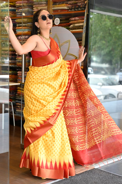 Yellow Sarees  Yellow Silk Saree for Haldi Functions – BharatSthali