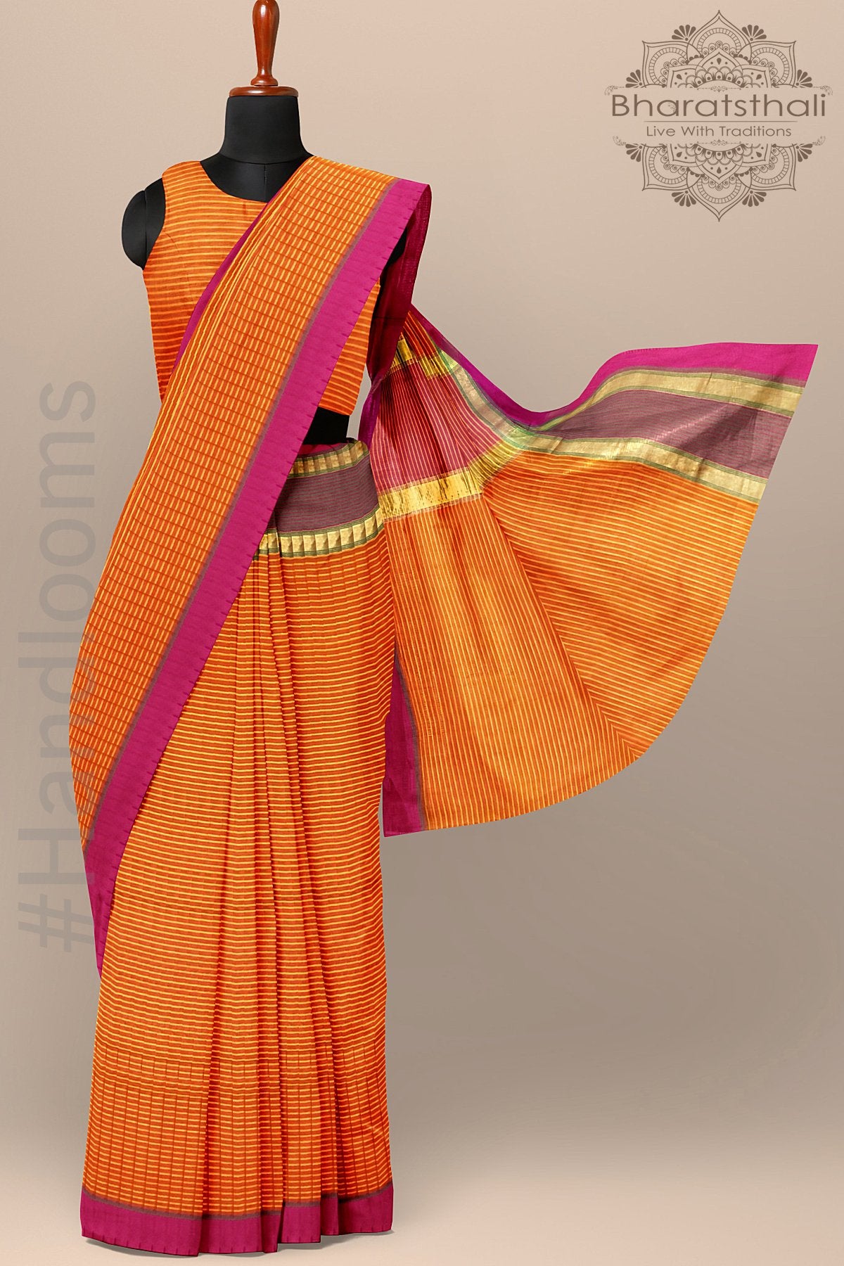 Rust Orange Kota Silk Saree Gold Border